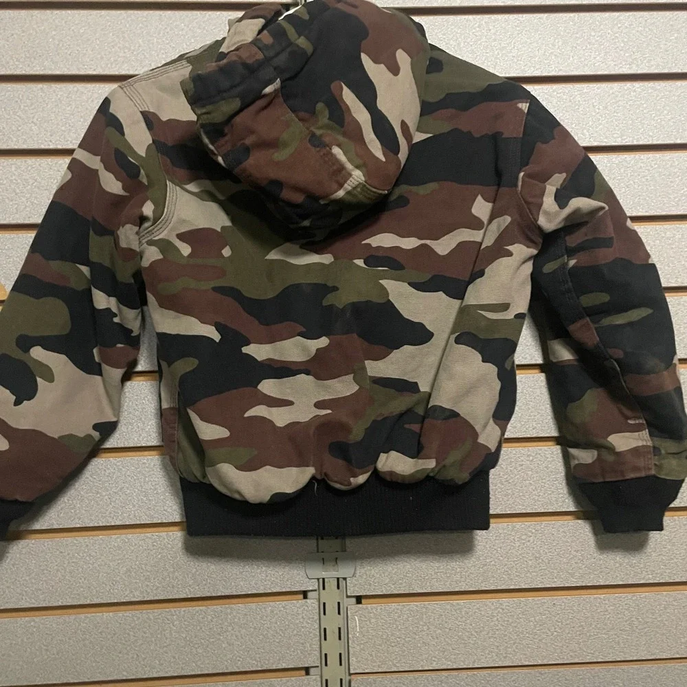 Walls Blizzard Pruf Kids Camo Hooded Bomber Jacket Insulated Work Coat Size 8/10